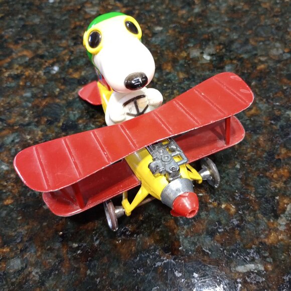 Metal Airplane Snoopy WWI Flying Ace Biplane Aviva Toy Co 1965 - Picture 1 of 7